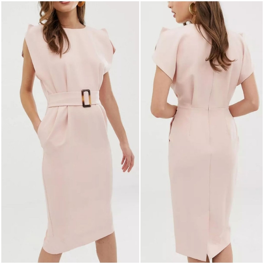 ASOS split cap sleeve belted midi dress